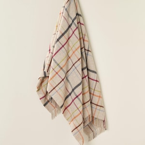 Merino Lambswool - Var Windowpane Rainbow Throw Beige Multi, Made In England