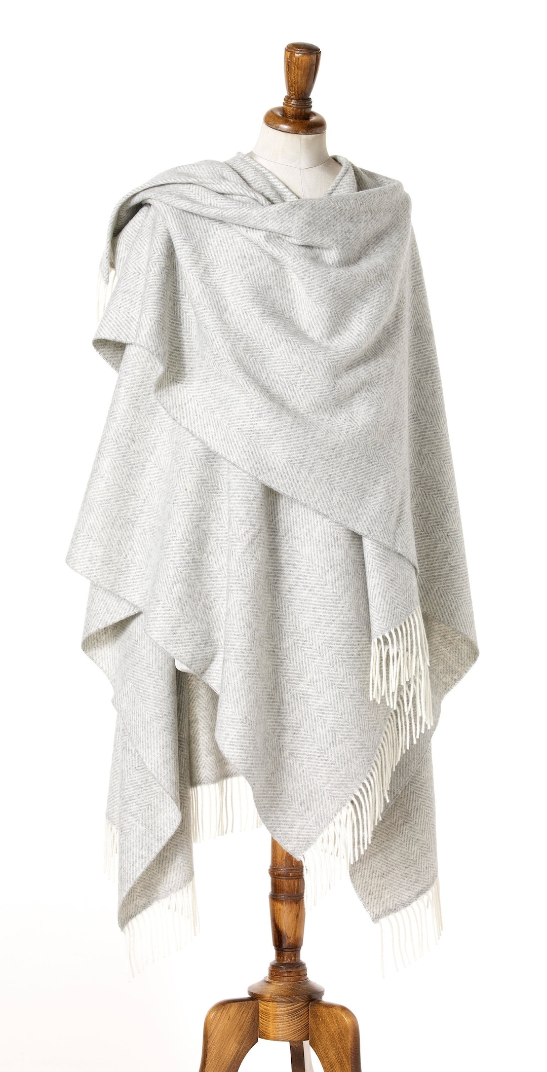 Bronte by Moon Full Size Ruana - Merino Lambswool - Herringbone Gray - Etsy