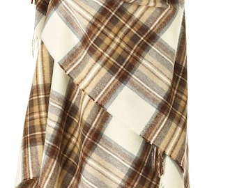 Bronte by Moon Ruana - Merino Lambswool - Natural Dress Stewart Tartan