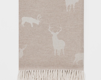 Stag Throw Fawn, Merino Lambswool, Made in England