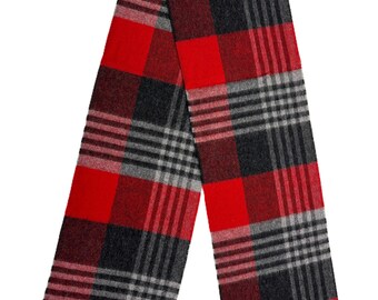 Tartan Red/Gray Scarf, Merino Lambswool, Made in England