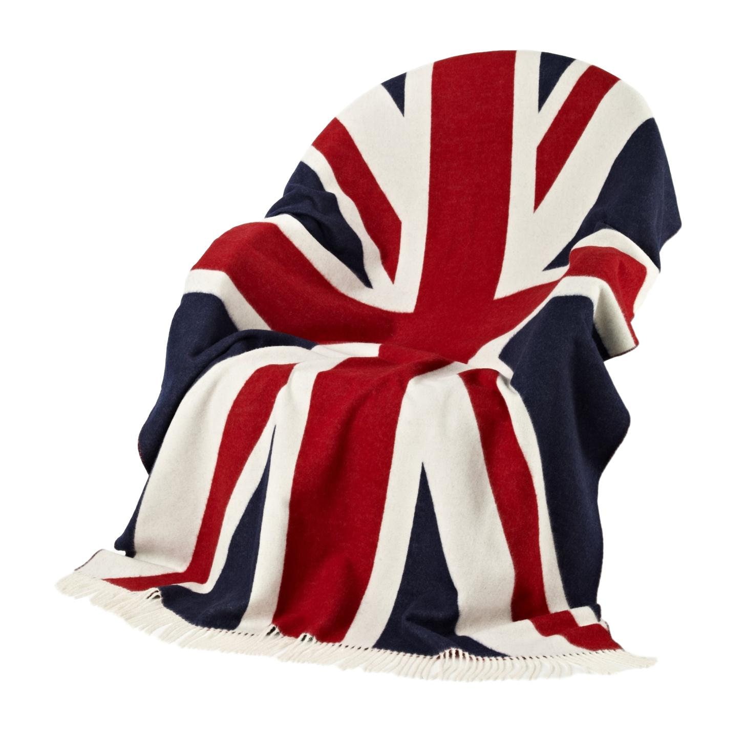 Union Jack Merino Lambswool Throw Blanket Red White and Blue