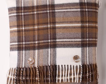 Merino Lambswool - Natutral Dress Stewart Tartan Plaid Pillow - Made in England