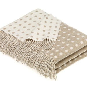 Merino Lambswool Spot Beige Throw Blanket - Made in the UK