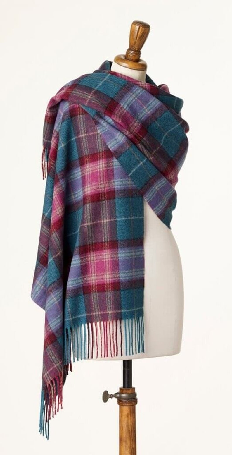 Bronte Moon Merino Lambswool Plaid Shawl Purple Plaid Etsy