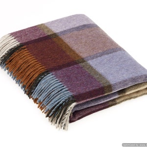 Merino Lambswool Throw Blanket, Wool Blanket, Plaid Blanket,Pateley Damson Check, Made in England