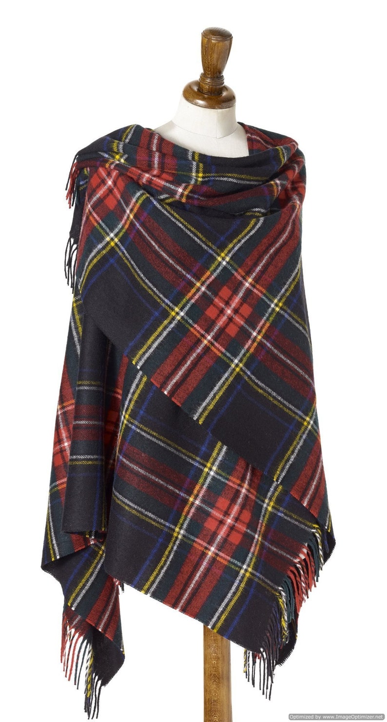 Bronte Moon Black Stewart Tartan Plaid Ruana Wrap Merino Etsy UK