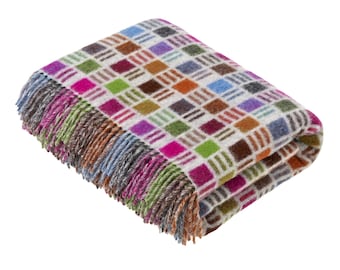 Merino Lambswool Throw Blanket - Ribbon Multi-Gray - Made in England,