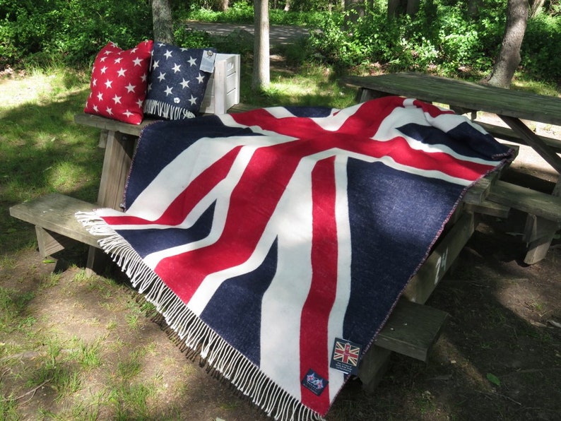 Union Jack Merino Lambswool Throw Blanket Bronte Moon Made Etsy