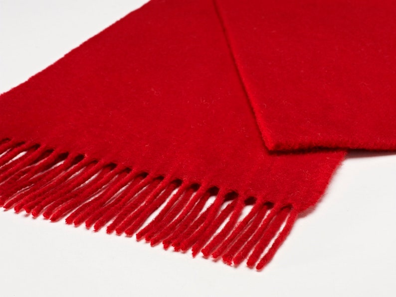 Merino Lambswool Luxury Plain Scarlet Red Scarf Unisex Made in England image 2