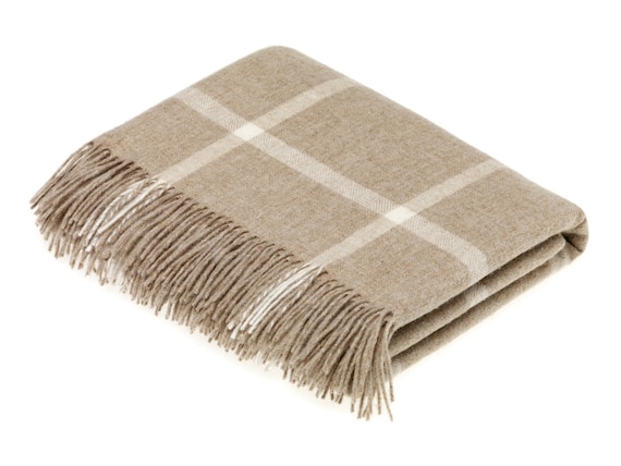Merino Lambswool Windowpane Beige Throw Blanket Made in the UK Etsy Canada