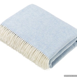 Merino Lambswool Throw Blanket - Herringbone - Aqua, Made in England