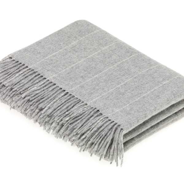 Bronte Moon Merino Lambswool Pinstripe Gray Throw Blanket