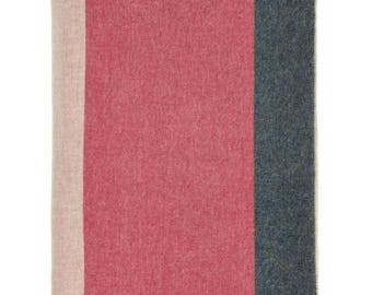 Block Stripe-Pink/Green-Merino Lambswool Throw-Made in England