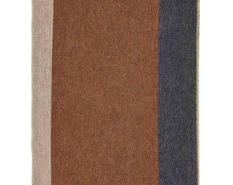 Block Stripe-Blue/Rust-Merino Lambswool Throw-Made in England
