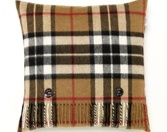 Merino Lambswool - Camel Thompson Tartan - Plaid Pillow