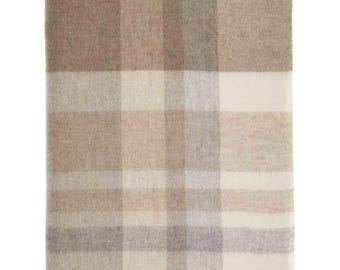 Modern Check-Natural-Merino Lambswool Throw-Made in England