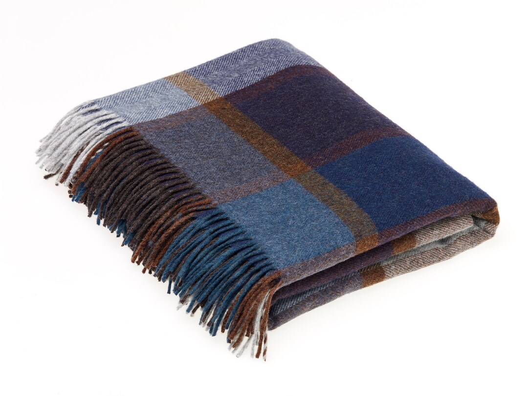 Merino Lambswool Pateley Blue Country Check Throw Blanket - Etsy