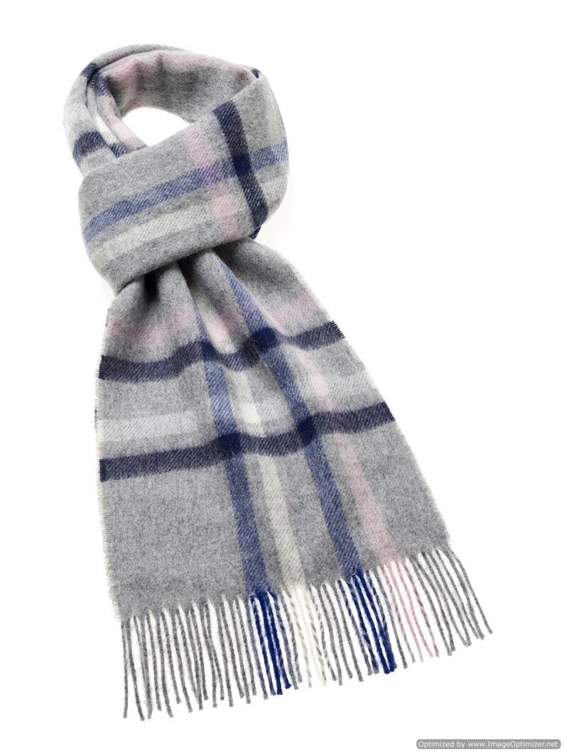 Moorland Check Gray Scarf Made in England Merino Lambswool