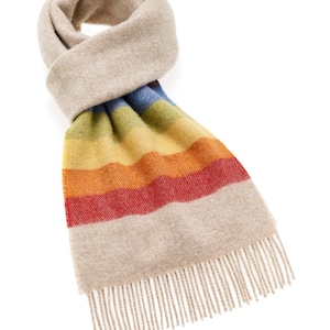 Beige Pride Rainbow Scarf, Merino Lambswool Scarf, LGBTQ, Made In England