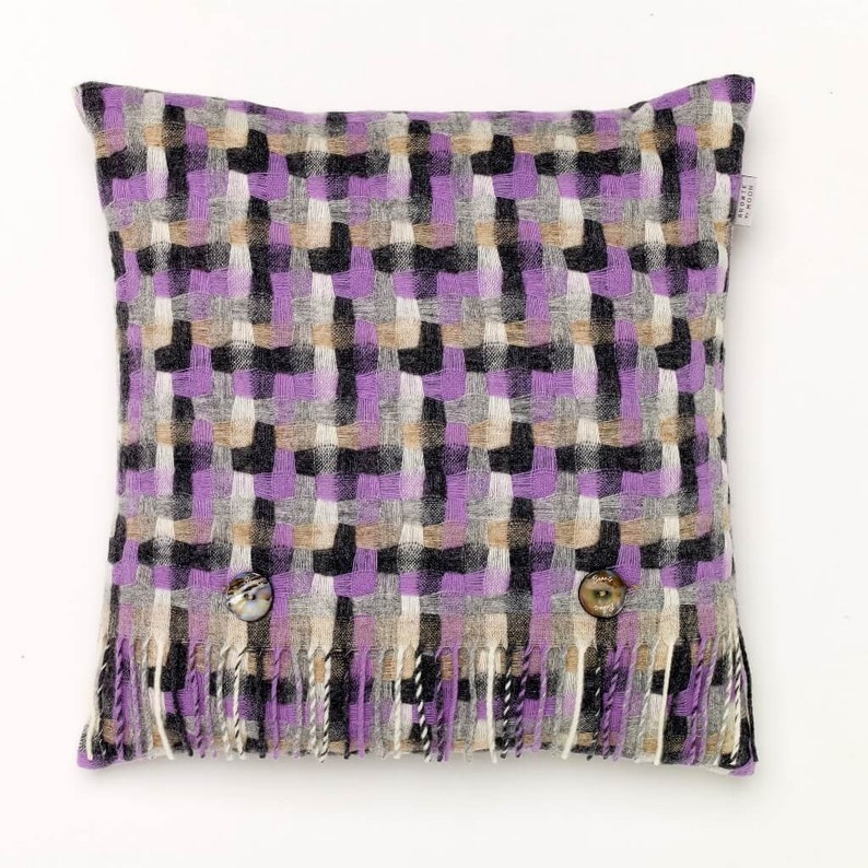 Made in England Merino Lambswool Geometric Clover Purple and Gray Throw Pillow Decorative Pillow