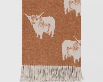 Highland Cow Throw, Merino Lambswool, Made in England