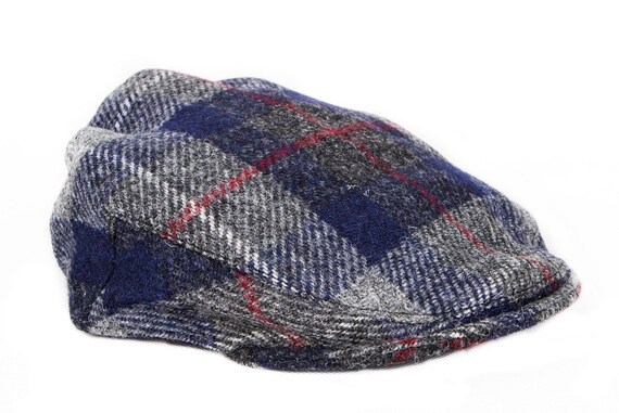 Harris Tweed Flat Cap Hat Plaid Navy 