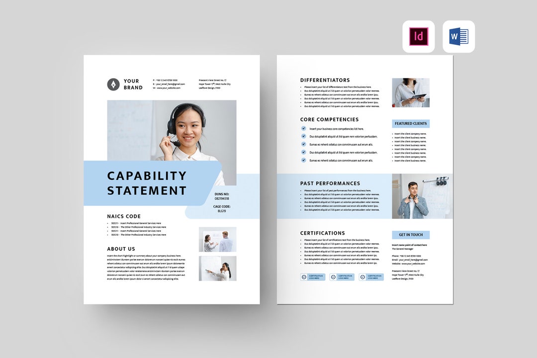 Capability Statement Template Editable MS Word & Indesign Template ...