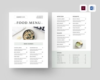 Food Menu Template | MS Word Template | Printable Restaurant Menu Template | Microsoft Word Template | Cafe Menu | Editable DIY Menu Design