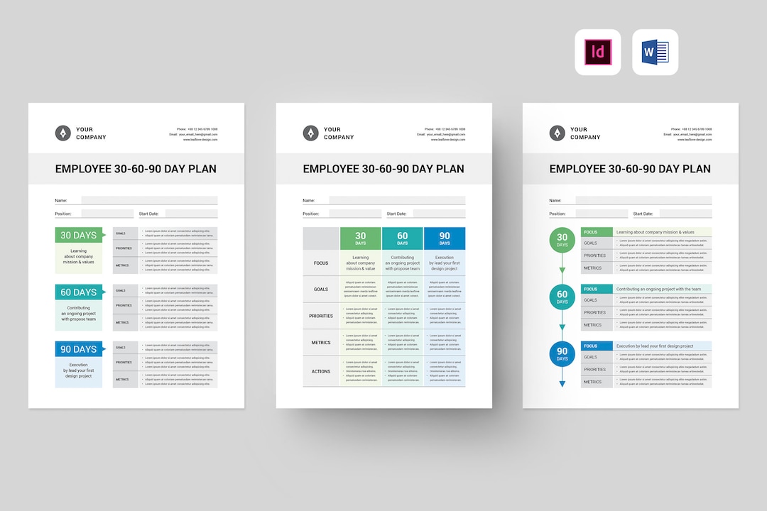 Employee 30 60 90 Day Plan Template MS Word Template - Etsy Portugal