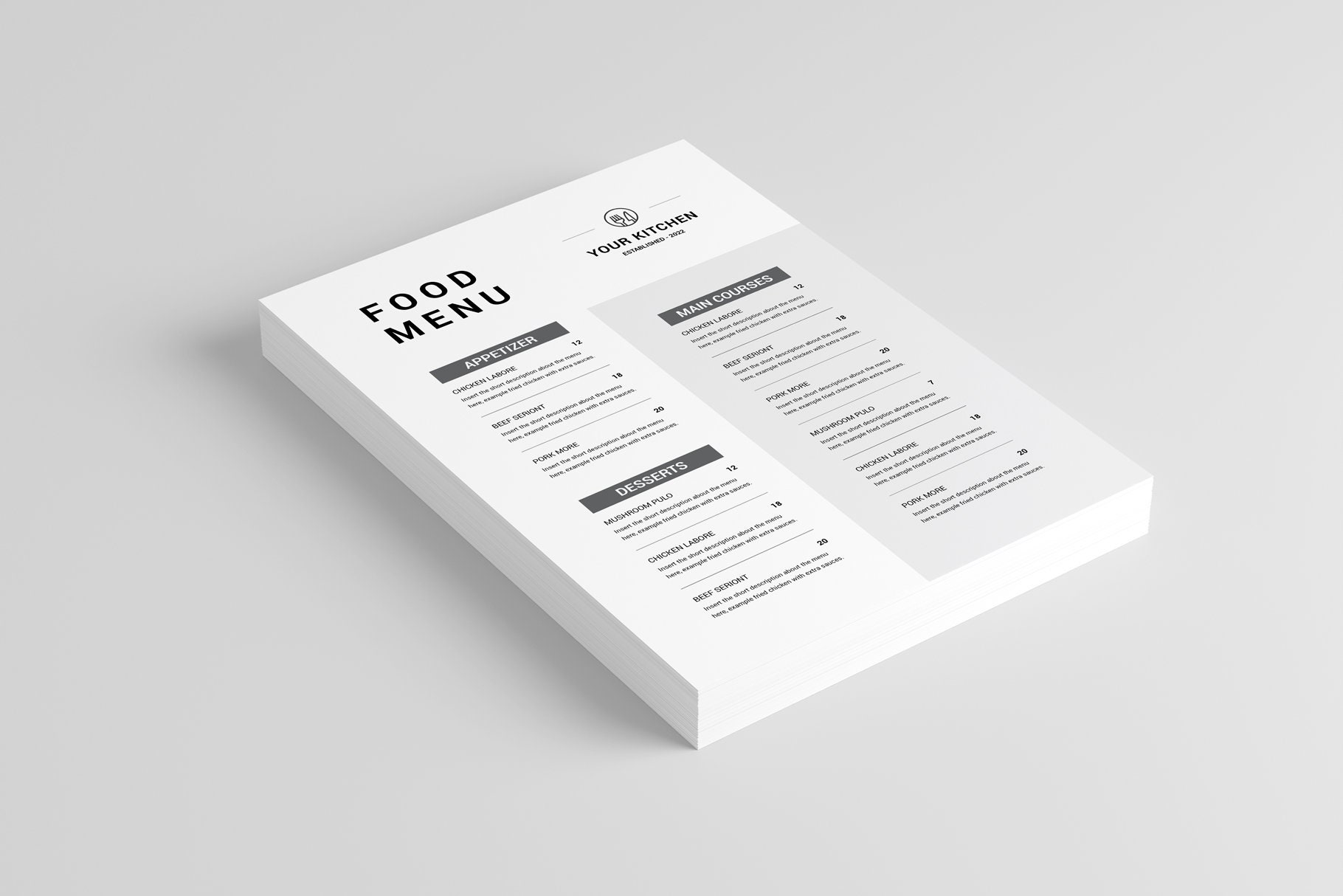 Food Menu Template MS Word Template Printable Restaurant - Etsy