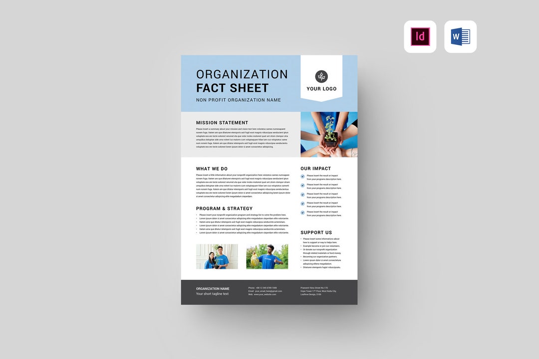 Nonprofit Organization Fact Sheet Template MS Word Template One Pager ...
