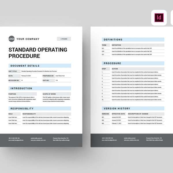 Standard Operating Procedure Template | SOP Template | Microsoft Word Template | Business SOP Document | Business Proccess Work Procedure