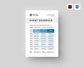 Event Schedule Template | MS Word Template | Conference Meeting Agenda | Event Timeline | Event Party Program Sheet | Event Rundown Planner