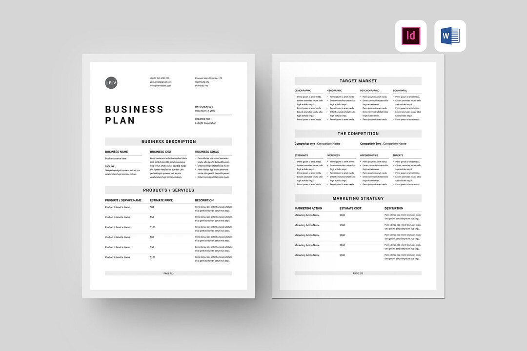 Business Plan Template MS Word Template Indesign Template Microsoft