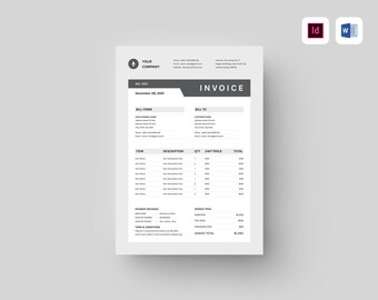Invoice Template | Editable MS Word Template | Indesign Template | Quotation Template | Project Invoice | Business Invoice | Bill Template