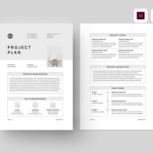 Project Plan Template | Microsoft Word & Adobe Indesign Template | Scope of Work Template | Virtual Assistant | Project Proccess Guide