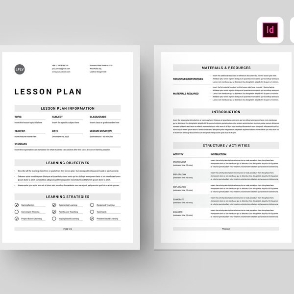 Lesson Plan Template | MS Word Template | Lesson Planner Template | School Teacher Lesson Planner | Courses Lesson Plan | Class Lesson Plan
