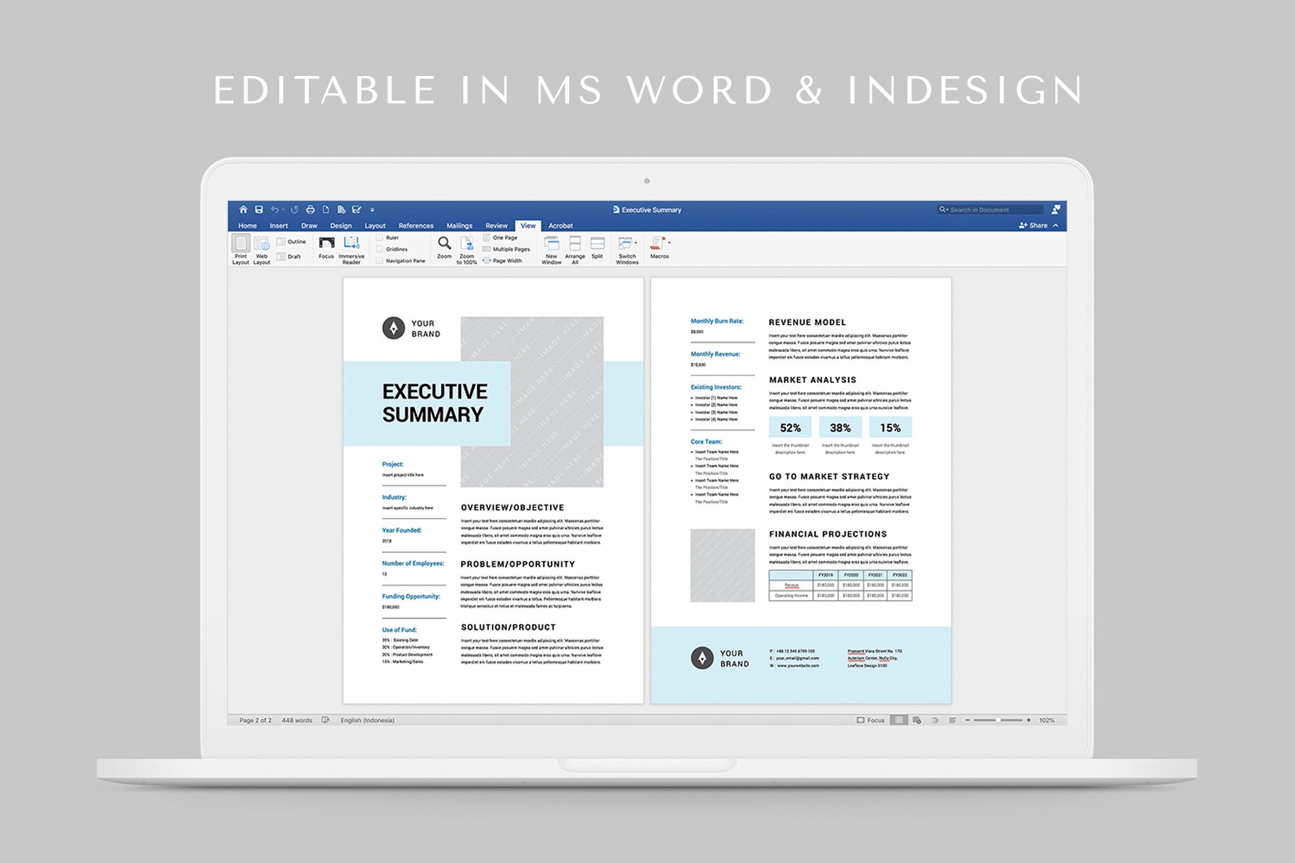 Executive Summary Template MS Word Template Indesign Etsy