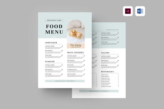 Food Menu Template MS Word Template Restaurant Food Menu | Etsy