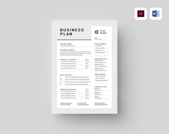 Business Plan Template | MS Word Template | One Page Business Plan | Startup Business Proposal | Business Planner | Small Business Plan