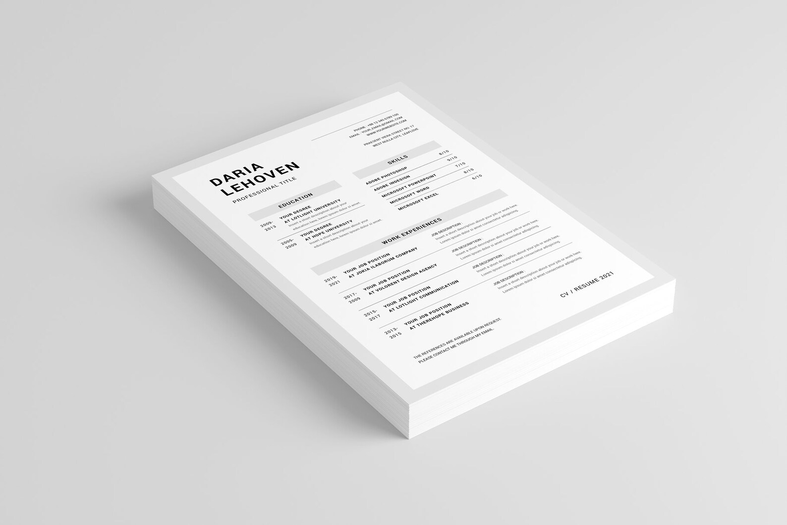 Resume Template MS Word Template Indesign Template Etsy