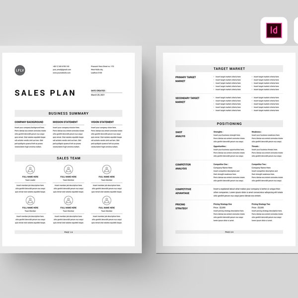 Plantilla de plan de ventas / Microsoft Word &Adobe Indesign Plantilla / Plan de acción de ventas / Asistente virtual / Guía de estrategia de marketing de ventas