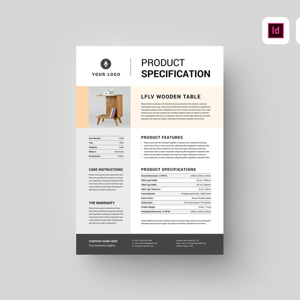 Product Specification Sheet Template | MS Word Template | Product Fact Sheet | Technical Data Sheet | Product Sell Sheet | Sales Sheet Flyer