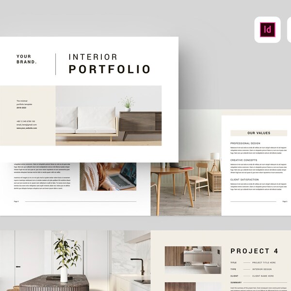 Portefeuillesjabloon voor interieurontwerp | MS Word-sjabloon | Minimale portefeuille | Meubelportfolio Brochure Sjabloon | Catalogus voor interieurontwerp