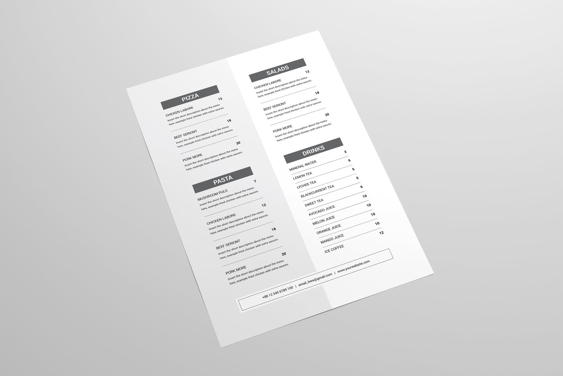 Food Menu Template MS Word Template Printable Restaurant - Etsy