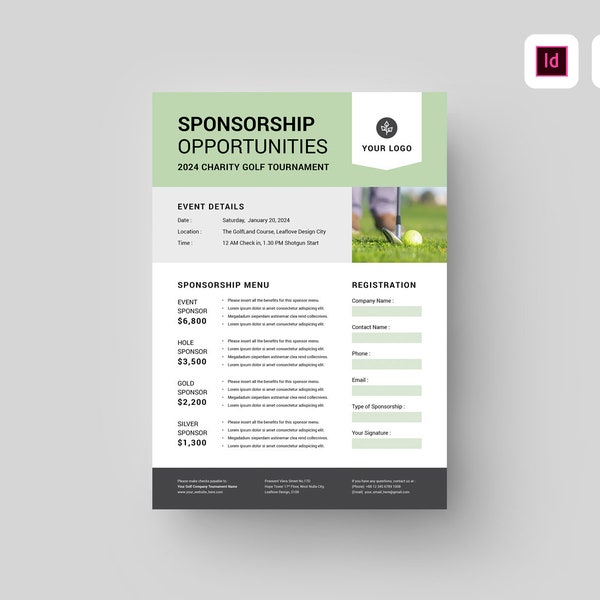 Golf Event Sponsorship Form Template | MS Word Template | Sports Sponsorship Menu | Charity Golf Tournament Flyer | Fundraiser Sponsor Flyer