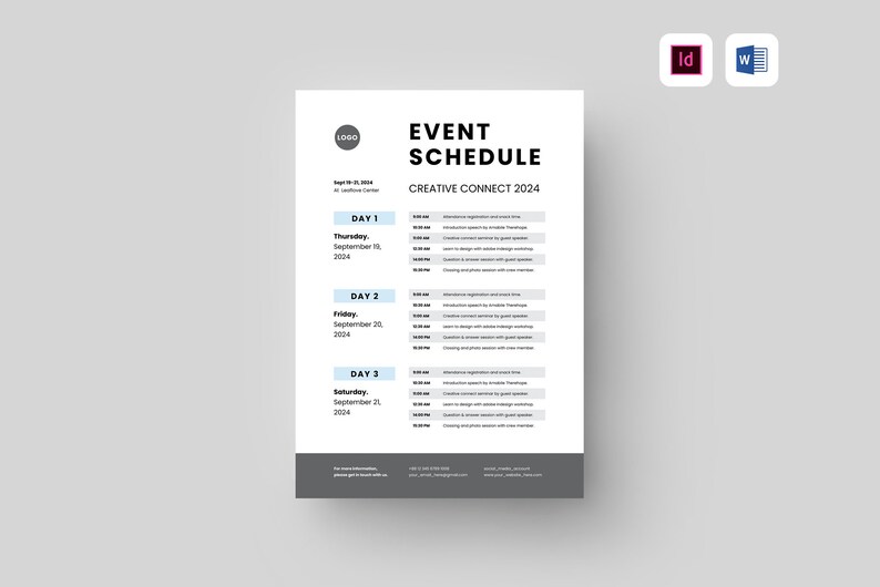 Event Schedule Template MS Word Template Conference Etsy