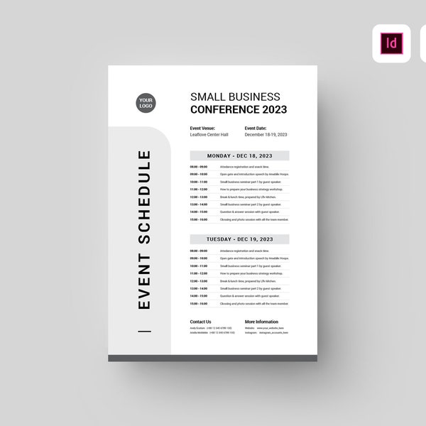 Event Schedule Template | MS Word Template | Conference Meeting Agenda | Event Timeline | Event Program Schedule | Event Rundown Planner