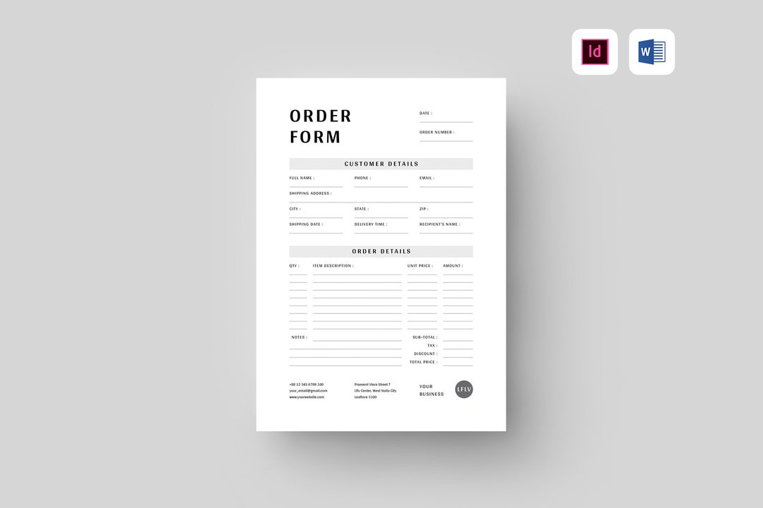 Order Form Template MS Word Template Custom Order Template Microsoft ...